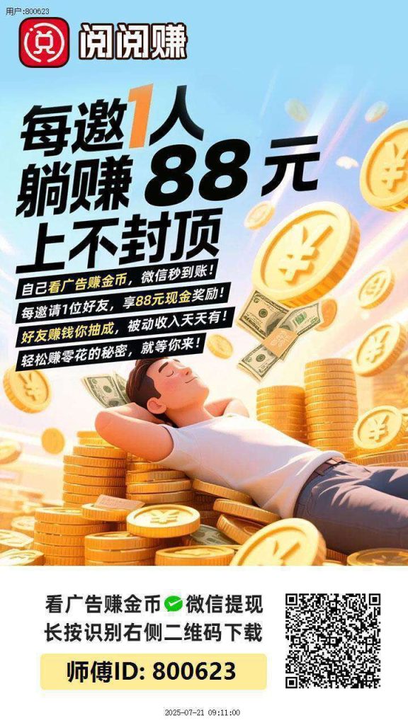 〖阅阅赚〗保底收益高
零撸广告赚，放水中，单机高-317首码网